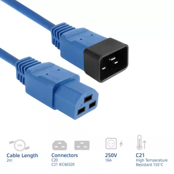 Virtakaapeli ACT C20–C21 IEC60320 sininen 2 m, 16 A, 250 V