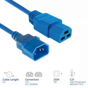 ACT virtakaapeli C14–C21 IEC60320 sininen 2 m, 250 V 10 A