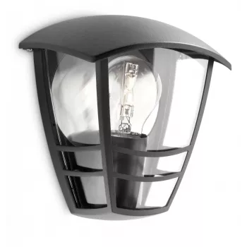 Philips myGarden Creek seinävalaisin 60W E27 ilman polttimoa, ulkoseinävalaisin, musta, metalli, IP44, puutarha, terassi, II