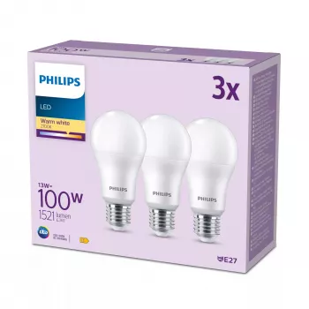 Philips lamppu 100W A65 E27 x3, 13 W, 100 W, E27, 1521 lm, 15 000 h, lämmin valkoinen