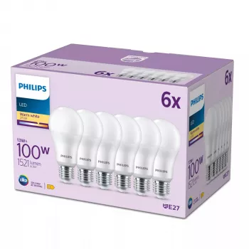 Philips lamppu 100W A65 E27 x6, 13 W, 100 W, E27, 1521 lm, 15 000 h, lämmin valkoinen