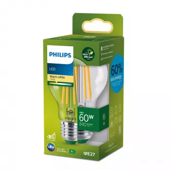 Philips Filament lamppu kirkas 60W A60 E27, 4 W, 60 W, E27, 840 lm, 50 000 h, lämmin valkoinen