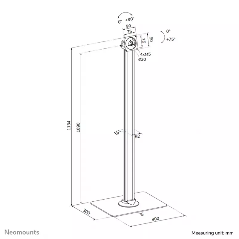 Tablettilattiateline Neomounts FL15-627BL1 — universaali, lukittava, enintään 3 kg, musta