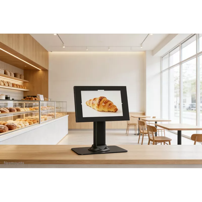 Tablet-pöytäteline Neomounts DS15-631BL1 — yleislukittava pidike, kantaa enintään 3 kg, musta
