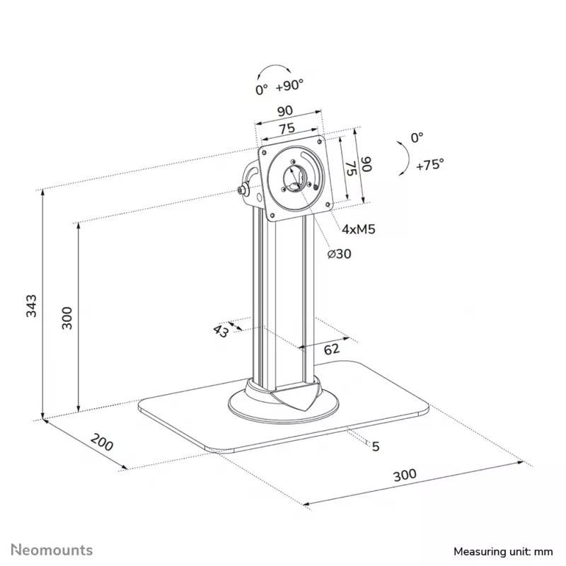 Tablet-pöytäteline Neomounts DS15-631BL1 — yleislukittava pidike, kantaa enintään 3 kg, musta