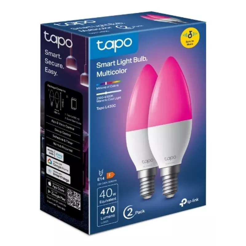 TP-Link Tapo L430C älylamppu, 2 kpl:n pakkaus, monivärinen, E14