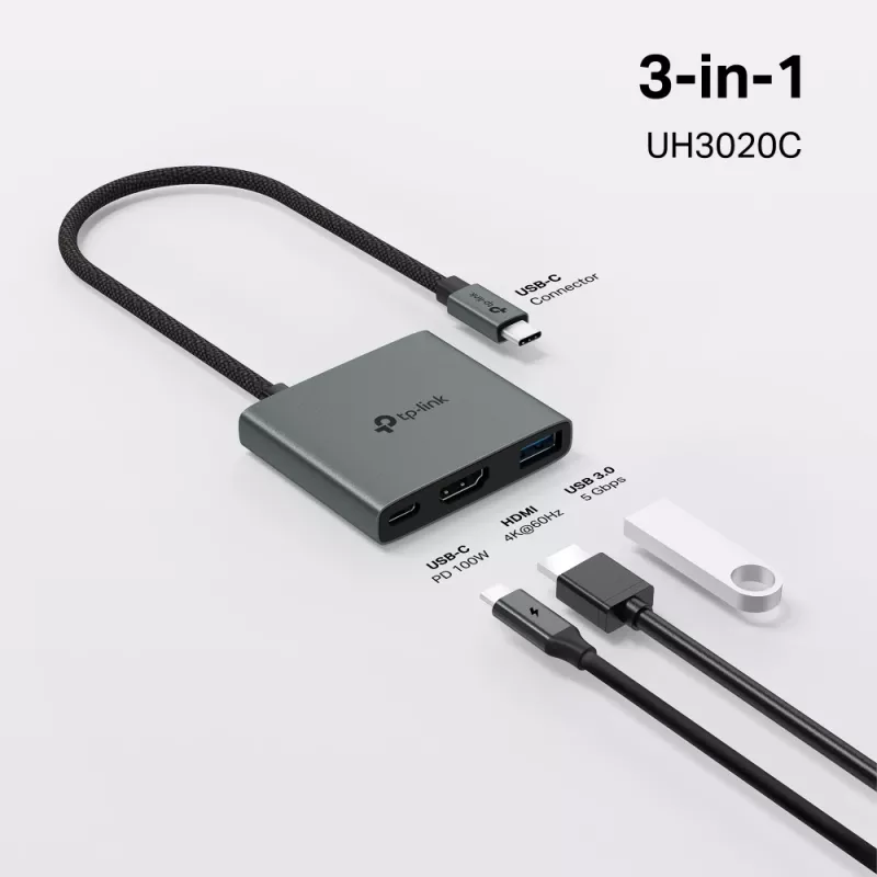 TP-Link UH3020C USB-keskitin USB Type-C 5000 Mbit/s harmaa