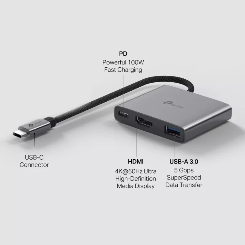 TP-Link UH3020C USB-keskitin USB Type-C 5000 Mbit/s harmaa
