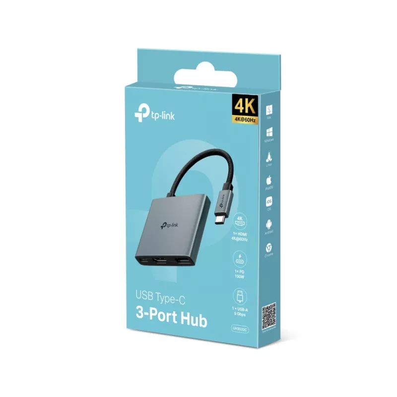 TP-Link UH3020C USB-keskitin USB Type-C 5000 Mbit/s harmaa