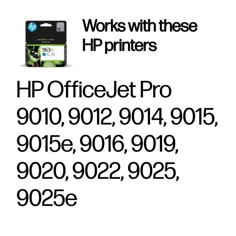 HP 963XL High Yield syaani alkuperäinen mustepatruuna, syaani, 1 kpl, 1600 sivua