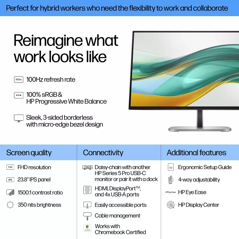 HP Series 5 Pro 23,8 inch FHD -näyttö - 524pf, 60,5 cm (23,8 inch), Full HD, LCD, 5 ms, musta