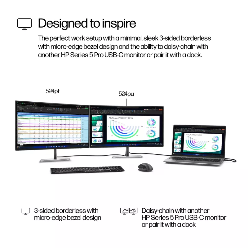 HP Series 5 Pro 23,8 inch FHD -näyttö - 524pf, 60,5 cm (23,8 inch), Full HD, LCD, 5 ms, musta