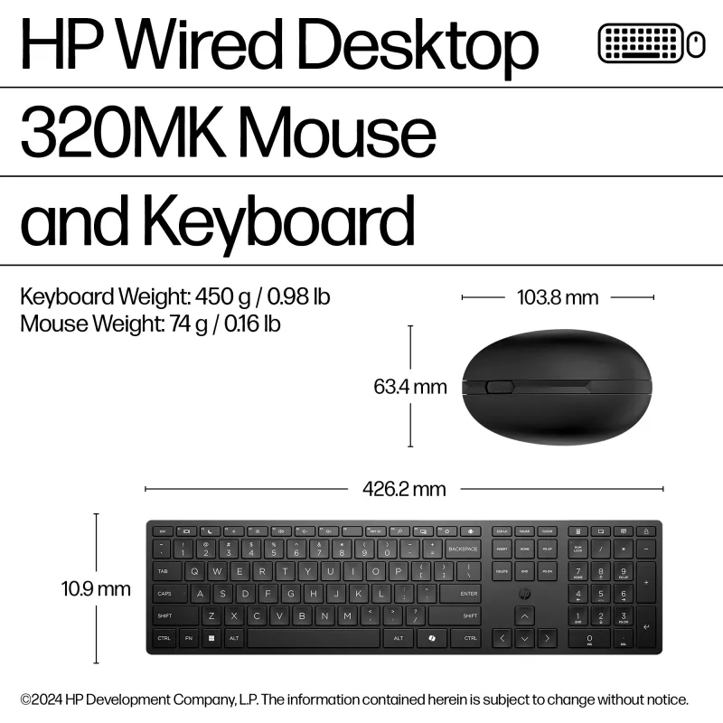 HP Wired Desktop 320MK hiiri ja näppäimistö