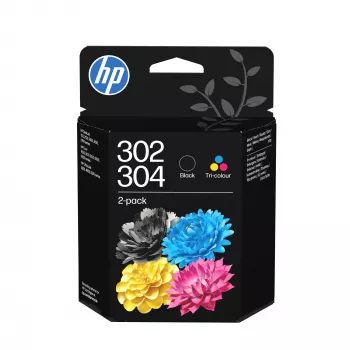 HP 302/304 Tri-Color/musta mustepatruuna yhdistelmä 2 kpl:n pakkaus, musta, syaani, magenta, keltainen, pigmenttimuste, väriainepohjainen muste, 2 kpl, 120 sivua