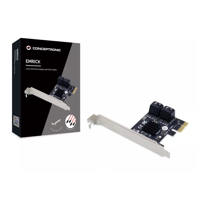 Conceptronic EMRICK 4-porttinen SATA PCIe -sovitin SATA-kaapeleilla
