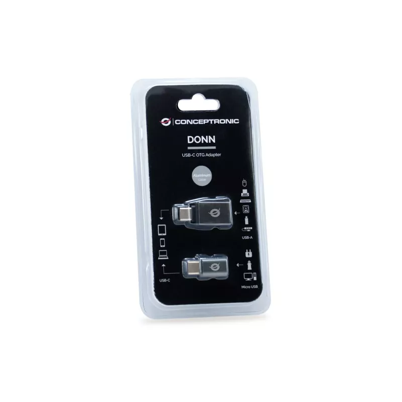 Conceptronic DONN04G USB-C – USB A/MicroB OTG -sovitin 2 kpl:n pakkaus, 10 Gbps (C-A), 480 Mbps (C-MicroUSB)