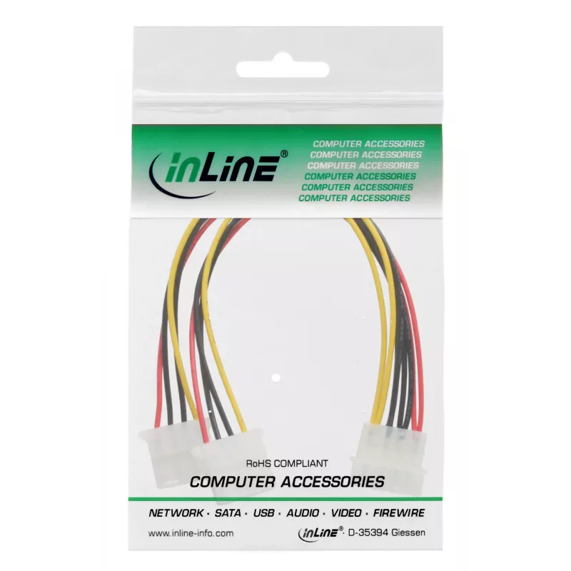 InLine sisäinen virta-Y-kaapeli 1x 5,25 tuuman Molex / 2x 5,25 tuuman Molex 0,20 m