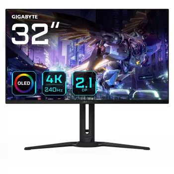 GIGABYTE AORUS FO32U2P 32” OLED-pelimonitori - 3840 x 2160 (UHD), 240 Hz, 0,03 ms, 250 cd/m², KVM, FreeSync Premium Pro, DisplayHDR True Black 400, DisplayPort 2.1