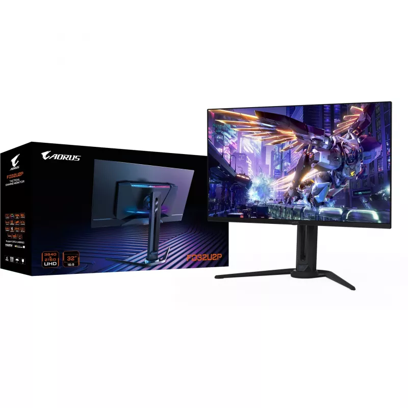 GIGABYTE AORUS FO32U2P 32” OLED-pelimonitori - 3840 x 2160 (UHD), 240 Hz, 0,03 ms, 250 cd/m², KVM, FreeSync Premium Pro, DisplayHDR True Black 400, DisplayPort 2.1