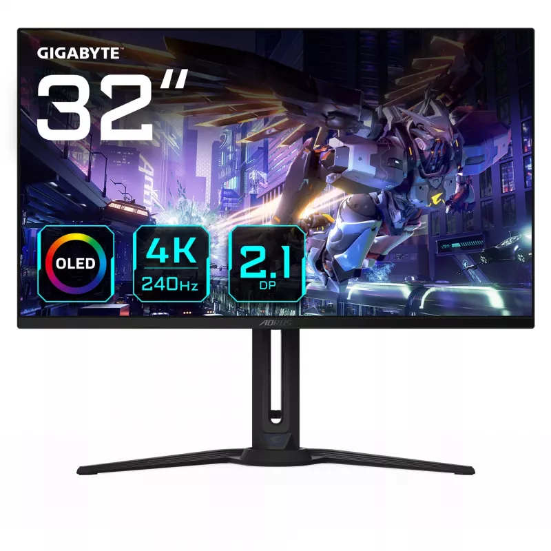 GIGABYTE AORUS FO32U2P 32” OLED-pelimonitori - 3840 x 2160 (UHD), 240 Hz, 0,03 ms, 250 cd/m², KVM, FreeSync Premium Pro, DisplayHDR True Black 400, DisplayPort 2.1