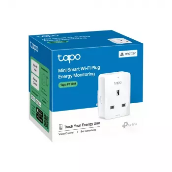 Älypistorasia TP-Link Tapo Mini P110M — Wi-Fi/Bluetooth-älypistorasia sisäkäyttöön, 16 A, 100–240 V, 3680 W, valkoinen