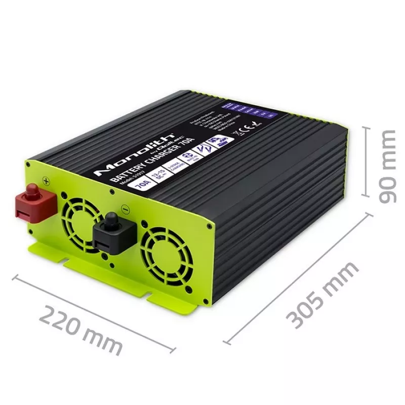Akkulaturi QOLTEC 51917 LiFePO4/AGM/GEL/SLA-akuille, 70 A lähtö