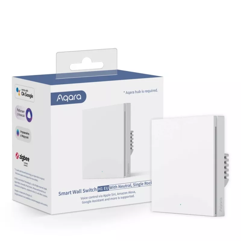 Aqara Smart Wall Switch H1 EU älykäs seinäkytkin, yksipaikkainen keinukytkin, nollajohtimella, WS-EUK03