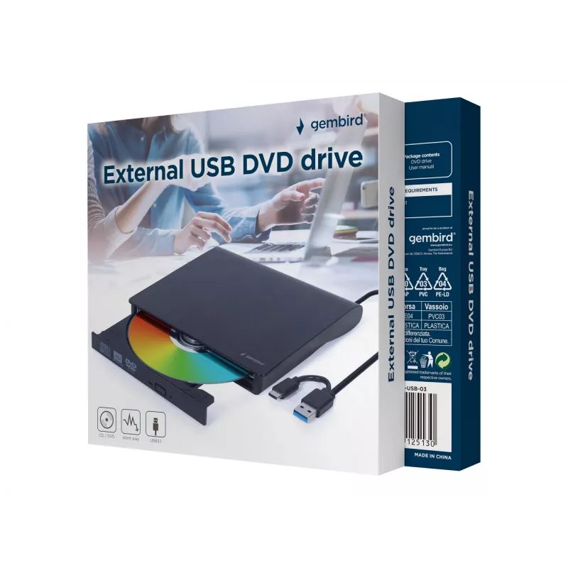 Gembird DVD-USB-03 ulkoinen USB-DVD-asema, musta