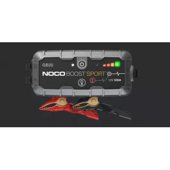Käynnistysapulaite NOCO GB20 500A litiumioni, 24Wh, IP65, 1x USB 5V/2.1A, sisäänrakennettu taskulamppu, bensiinimoottoreille enintään 4L
