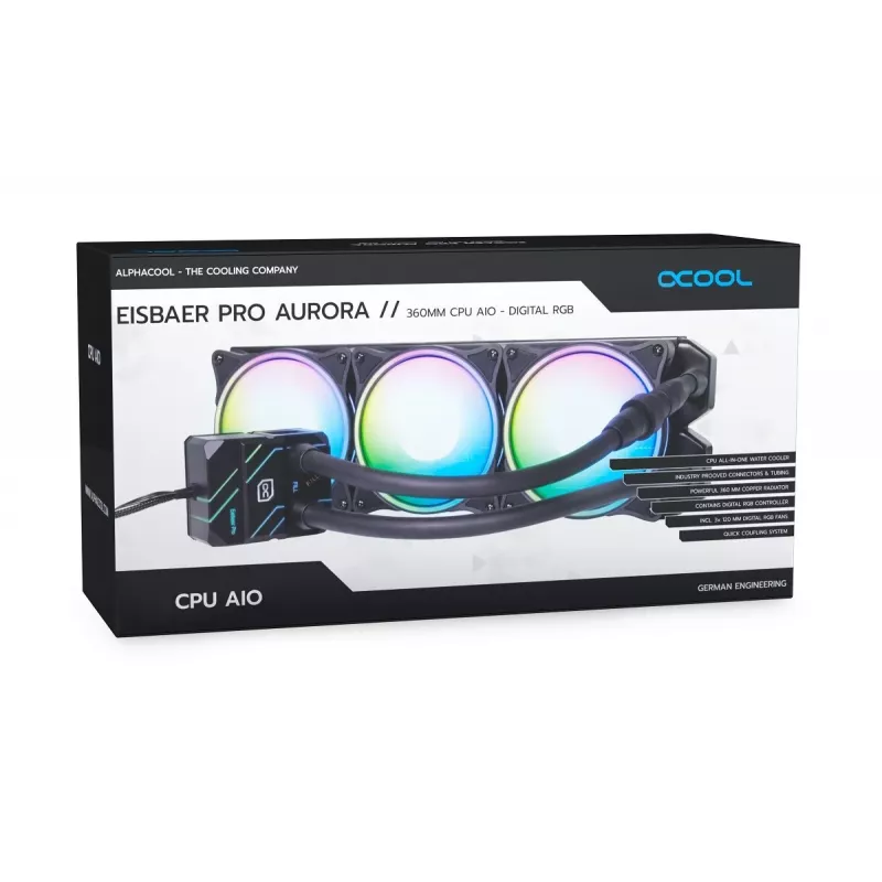 Alphacool Eisbaer Pro Aurora 360 prosessorin all-in-one-nestekylmä 12 cm musta, valkoinen 1 kpl