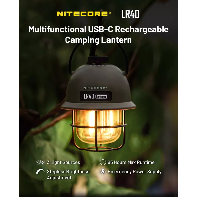 USB-käyttöinen retkilyhty Nitecore LR40 100 lm oliivi