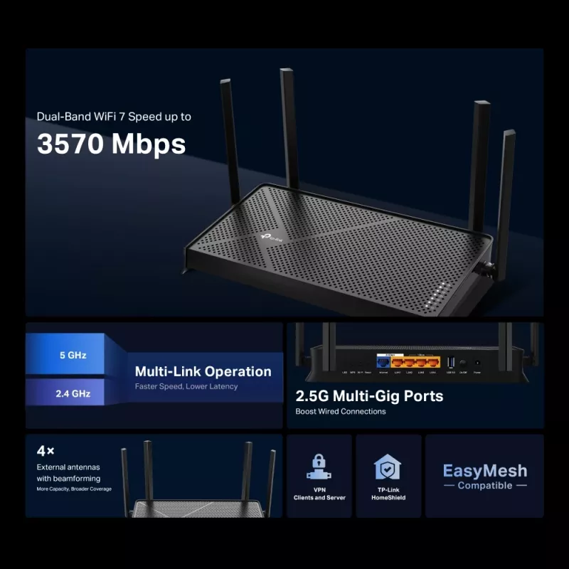 TP-Link Archer BE3600 WLAN-reititin 2,5 Gigabit Ethernet dualband (2,4 GHz / 5 GHz) musta