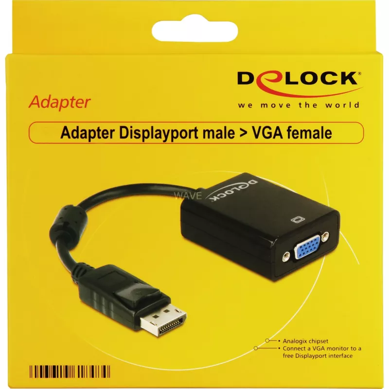 DeLOCK 61848 videokaapeli-adapteri 0,125 m VGA (D-Sub) DisplayPort musta