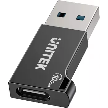 Unitek USB-C - USB-A -sovitin A1049ABK01 — musta, kompakti sovitin USB-C (liitäntä) - USB-A (pistoke)