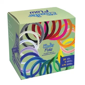 3Doodler filamentti FLOW 20 PLA 20 väriä täyttöpakkaus polymaitohappo (PLA) musta, sininen, tummanvihreä, tummanpunainen, kulta, vihreä, violetti, laivastonsininen, oranssi, pinkki, läpinäkyvä, valkoinen, keltainen