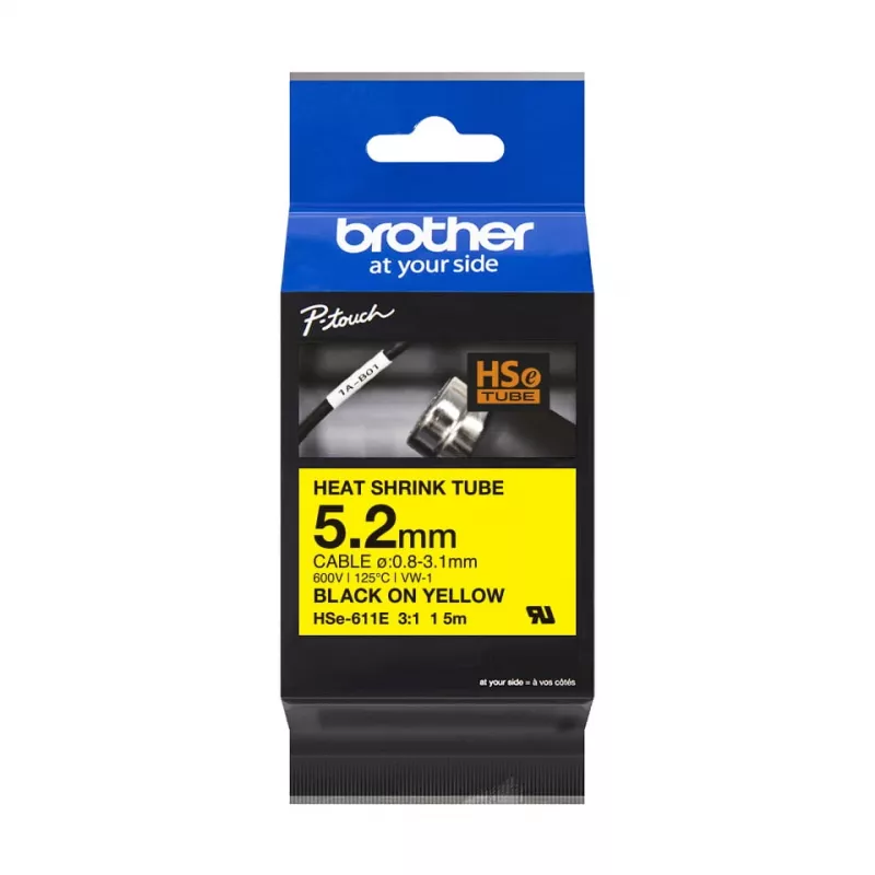Brother HSe-611E kutistesukka, 5,2 mm x 1,5 m, musta keltaisella