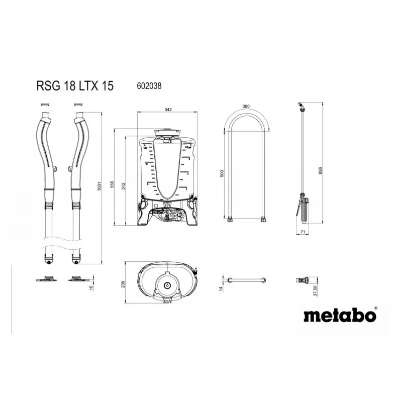 Selkään kiinnitettävä puutarharuiskupullo Metabo RSG 18 LTX 15