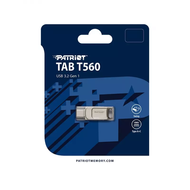 USB-muistitikku PATRIOT PS256GT560DS5D 256 GB USB 3.2 (USB-A/USB-C) kääntyvä, hopea, 120 MB/s