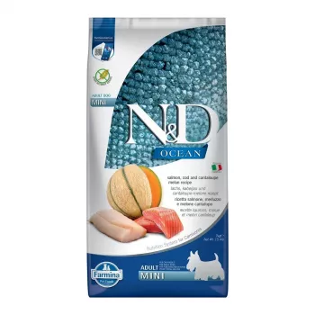 FARMINA N&D Ocean Dog Salmon, Cod, Cantaloupe, Melon Adult Mini - kuivaruoka koirille - 7 kg