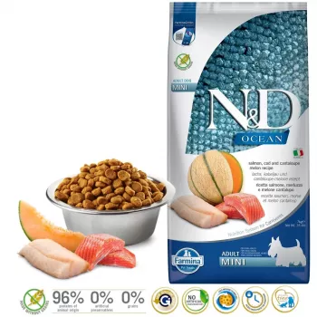 FARMINA N&D Ocean Dog Salmon, Cod, Cantaloupe, Melon Adult Mini - kuivaruoka koirille - 7 kg
