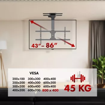 Kattokiinnike televisiolle MACLEAN MC-110 T 43–86 tuuman televisioille, VESA jopa 800×400, enimmäiskuorma 45 kg