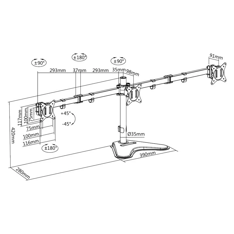 LOGILINK BP0174 kolmoisnäyttöteline 17-27