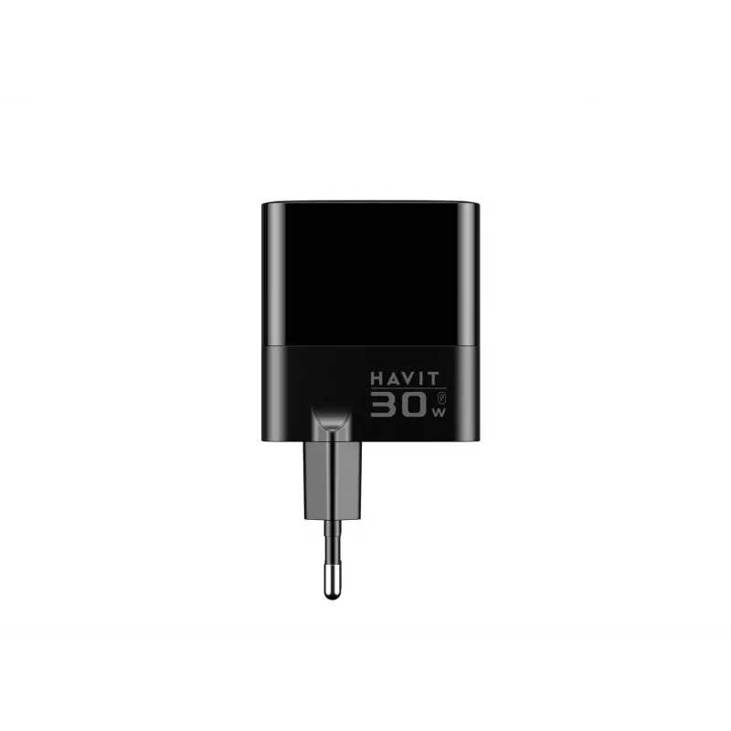 HAVIT UCLE001 EU GaN kolmiporttinen 30 W musta — kompakti USB-laturi, jossa 3 liitäntää