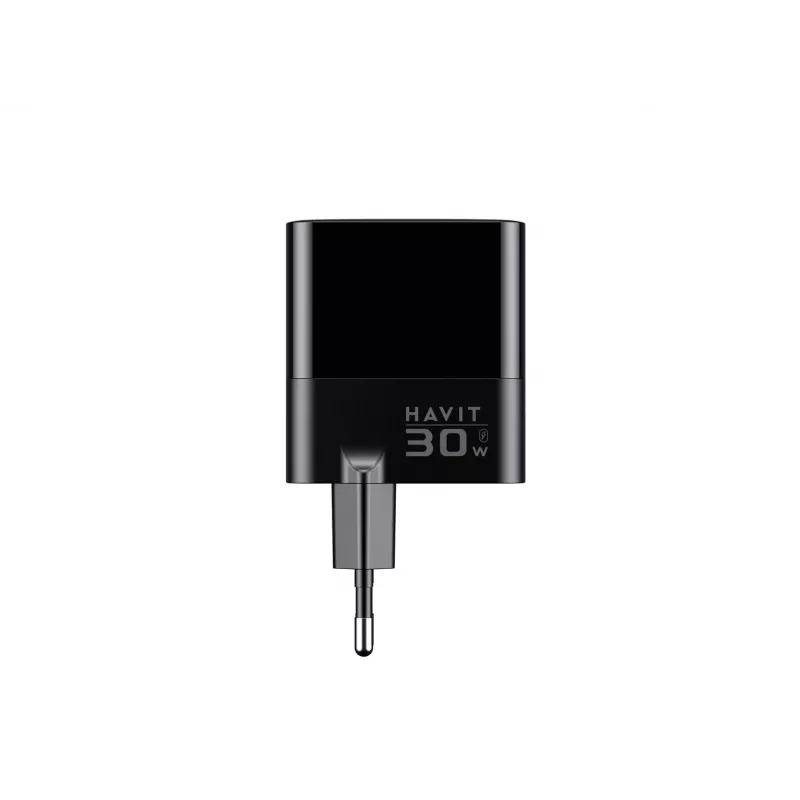 HAVIT UCLE001 EU GaN kolmiporttinen 30 W musta — kompakti USB-laturi, jossa 3 liitäntää