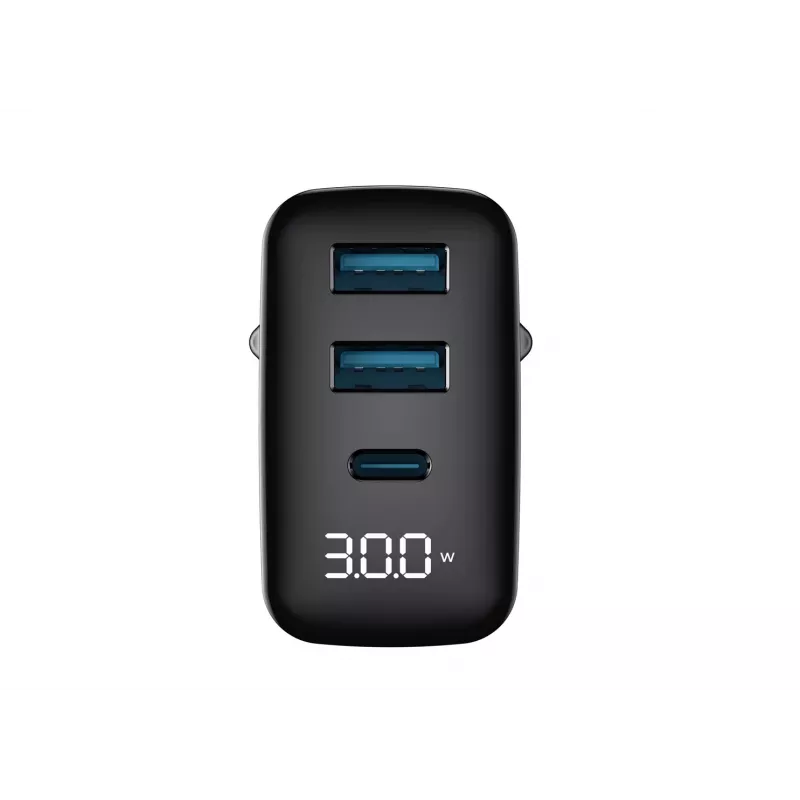 HAVIT UCLE001 EU GaN kolmiporttinen 30 W musta — kompakti USB-laturi, jossa 3 liitäntää