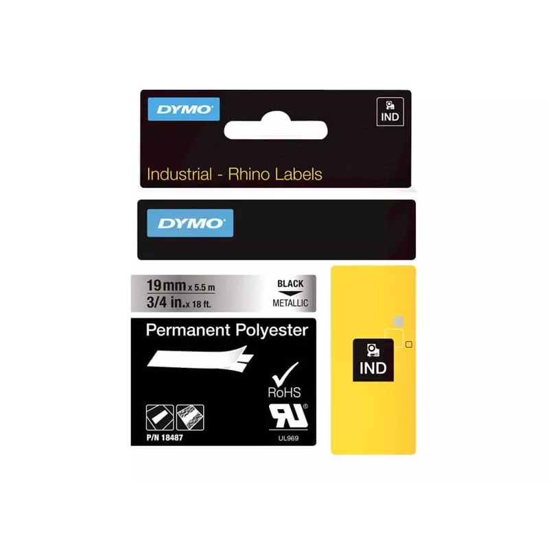 DYMO 19 mm RHINO Permanent Polyester - musta harmaalla - polyesteri - D1 - Belgia - laatikko (S0718200)