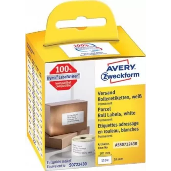 Avery Zweckform ASS0722430 lähetys-/osoitetarrat, 54 x 101 mm, valkoinen, 110 tarraa per rulla