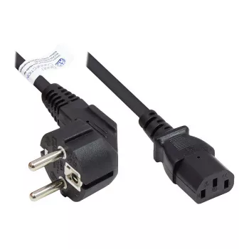 Virtajohto suojakosketinpistoke tyyppi E+F (CEE 7/7, kulma) C13 (suora), musta, 1,00 mm², 5 m, Good Connections® (P0130-S050)
