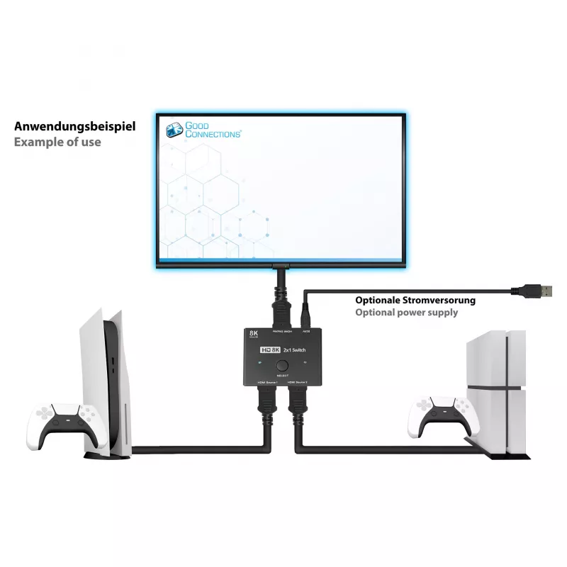 Alcasa HDMI-vaihtokytkin - HDMI - musta - metalli - 7680 x 4320 - data - kulta (GC-M0261)