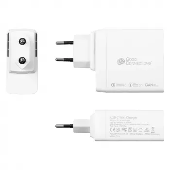 Good Connections GC USB-pikalaturi 140W GaN-teknologia, 2x USB-C, PD 3.1, QC 5.0, PPS valkoinen -• USB-pikalaturi 140W• älypuhelimille